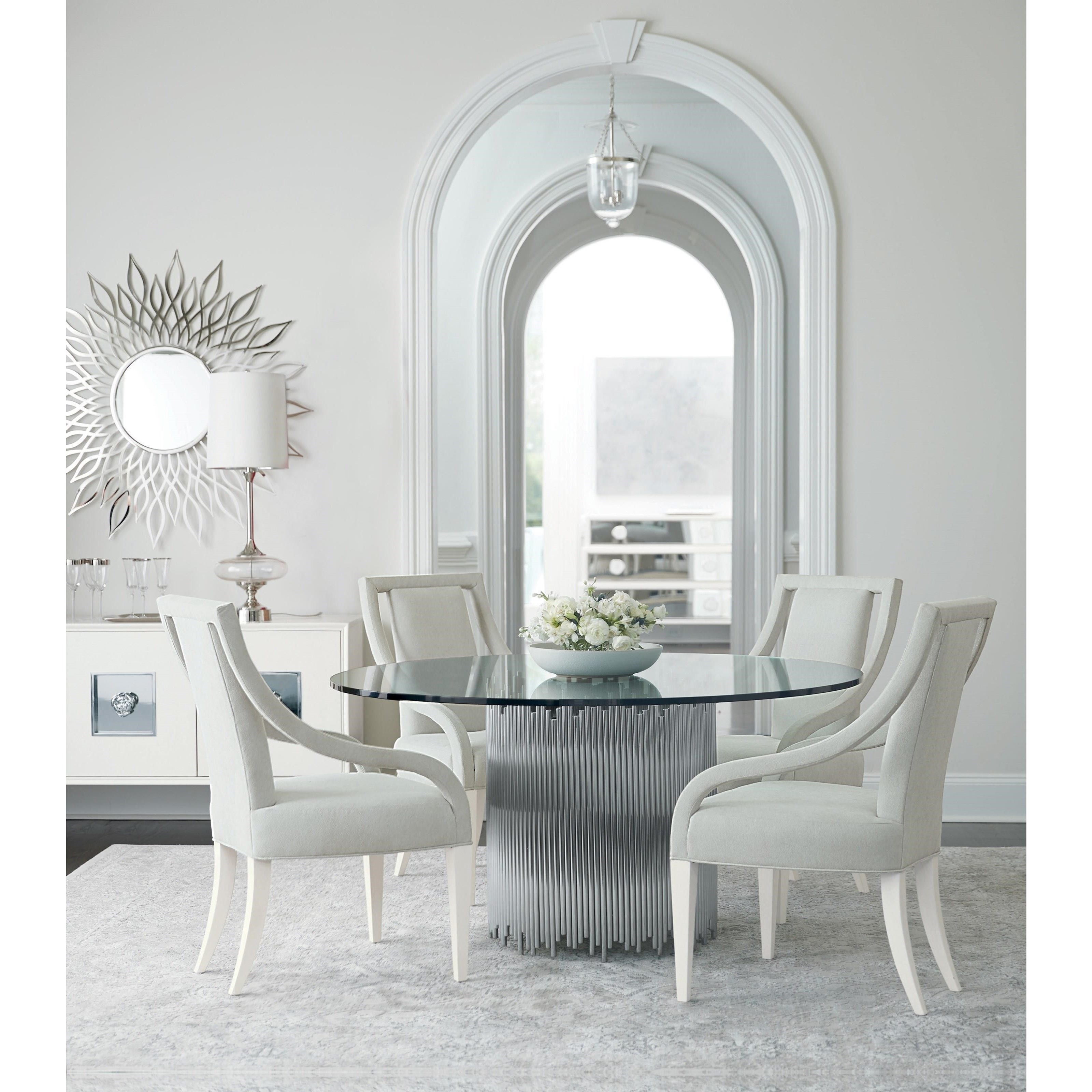 Bernhardt Calista 998E60, 388773 Transitional 60" Round Dining Table with Metal Base and Glass